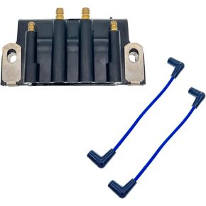 Dual Plug Wire Ignition Coil Compatible with Johnson & Evinrude Engines 2hp - 175hp with 2PCS Marine Spark Plug Wire 6", Replaces 583740 18-5170