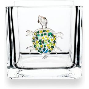 THE QUEENS' JEWELS Turtle Jeweled 4x4 Candle Holder Vase - Unique Gift for Women, Birthday, Cute, Fun, Cocktail, Queen, Not Painted, Decorated, Bling, Bedazzled, Rhinestone