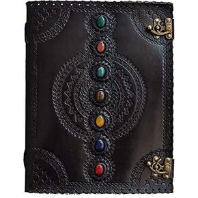 TUZECH Seven Chakra Medieval Stone Embossed Handmade Jumbo Leather Journal Book of Shadows Notebook Office Diary College Poetry Sketch With Leather Bound (Pink, 13 Inches)