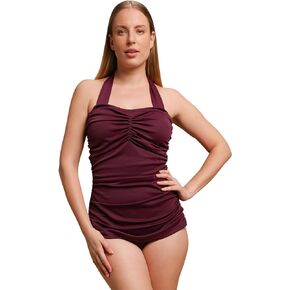 Women's Hypoallergenic Latex-Free Shirred Halter Maillot Swimsuit