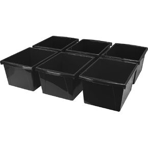 Storex 4 Gallon Storage Bin – Plastic Classroom Organizer for Books and Supplies, Black, 6-Pack (61466U06C)