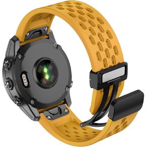ISABAKE Air-holes Silicone Watch Band for Garmin Fenix 7/Fenix 6 /Fenix 6 Pro/Fenix 5/Fenix 5 Plus, Quick Fit 22MM Soft Sport Wristband Strap with Fold-over Magnetic Closure for Forerunner 955/945/Instinct 2 in Kuwait