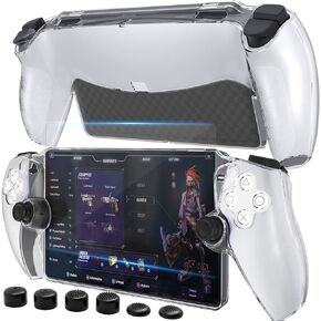 Case for PlayStation Portal with Screen Protector Tempered Glass, PS5 Portal Protective Case with Playstation Portal Accessories, Comfortable Ergonomic Grip Player & 6 Thumb Stick Caps (Clear)