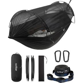 Sunyear Camping Hammock with Net - Double&Single Hammock with House-Like Net- Easy Setup & Pack, Lightweight & Portable, Perfect for Hiking, Backpacking, Outdoor Sleeping