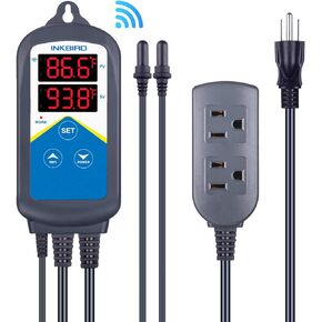 Inkbird ITC-306A WiFi Temperature Controller, Wi-Fi Aquarium Thermostat Heater Controller 120V~1200W Temperature Control with Two Probes only for Heater Aquarium Breeding Reptiles Hatching.