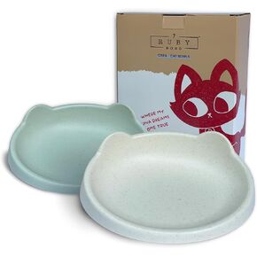 7 Ruby Road Anti Whisker Fatigue Cat Bowl, Set of 2 - Wide Cat Food Bowls, Wet and Dry Shallow Cat Food Dish, Small Cat Dishes for Indoor Cats, Cute Kitten Bowls Whisker Friendly & Relief Non-Slip 6oz