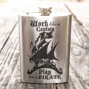 8oz Work like a Captain - Play like a Pirate Stainless Steel Flask