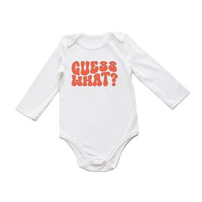 Guess What Chicken Butt Baby Bodysuit Funny Saying Farm Animal Onesie Front Back Cute Baby Shower Gift Idea (0-6 Months, Colorful Print-Romper)