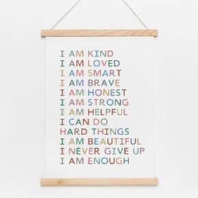 I am Kind, Wooden Hanging Art, Rainbow Affirmations for Kids, Believe in Yourself, Affirmations Wall Art, Daily Affirmations Wooden Hanging Poster, Classroom Poster, Without Magnetic -12x16 Inches