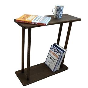 Rectangular Solid Pine Wood Narrow Side Table, Skinny Bedside Table, Small End Table (Dark Walnut, Medium)