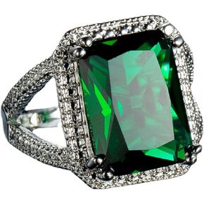 Vintage 925 Sterling Silver Emerald Ring promise rings for her Cocktail Rings Square Cut Green Gem Cubic Zirconia Anniversary Ring CZ Eternity Engagement Wedding Band Ring for Women