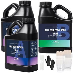 Deep Pour Epoxy Resin, KISREL 96OZ Resin Epoxy Kit (2:1) for 2-4 Inch Pour Depths，Bubble Free, Low Odour, Crystal Clear Casting Resin for Bar Tops, Table Tops, River Tables, Wood Fillers, Crafts