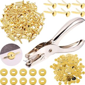 100 Pieces 3/4 Inch Brass Paper Fasteners Paper Brads, and 300 Pieces Plated Brass Washers with Hole Punch (Gold, 20mm Long)