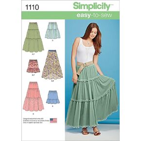 Simplicity 1110 Learn to Sew Tiered Skirt Sewing Pattern for Women, Sizes XXS-XXL