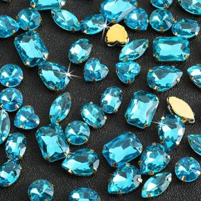Large Gold Sew On Rhinestones, Choupee 48PCS Mixed Shapes Brass Sew On Glass Stones Jewels Sewing Claw Gems for Craft, Clothes, Dress, Earring, Shoes, Costume Jewelry(Grey, Copper - Gold Claw)