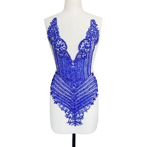 Handsewing Beads Sequins Rhinestones Large lace Applique Handmade shin Crystal Trim Patches Accessories for Dress Clothes (Silver)