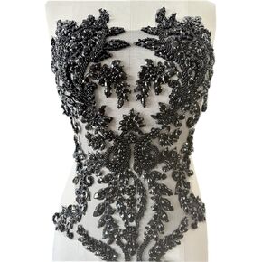 Handmade Shiny Rhinestones Applique handsewing Beaded Sequins Crystal on lace Trim Patches for Prom Dress Clothing Decorative Accessories (Silver)