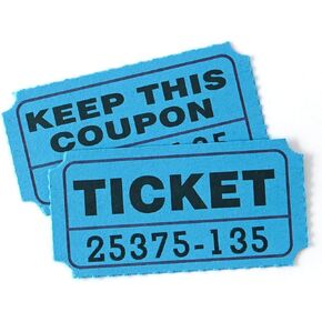 100 Raffle Tickets, 50/50 Double Ticket, Bold Numbers for Easy Reading, Ticket for Events, Entry, Class Reward & Prizes -Blue