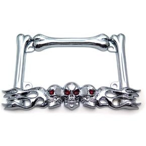 HTTMT- 3D Black Skull Flame Bone License Plate Frame w/LED Run Brake Turn Compatible with H-D Kawasaki [P/N: MT294-006A-BK]