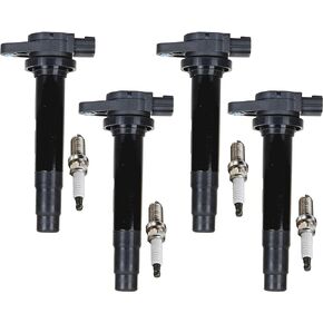 ENA Set of 4 Platinum Spark Plug and 4 Ignition Coil Pack Compatible with Nissan 2000 2001 Sentra 1.8L Replacement for UF326