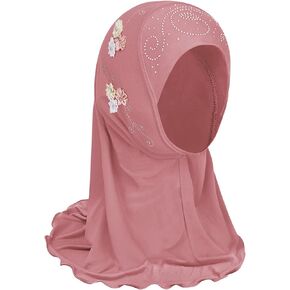 BXT Hijab for Girls 2-6Y, Cute Muslim Islamic Child One Piece Head Scarf with Flower