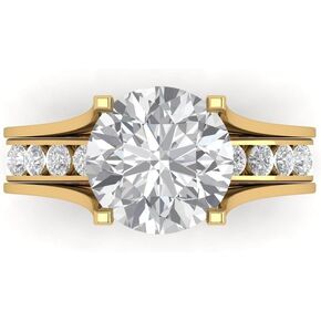 3.39 ct Round Cut Clear Simulated Diamond 14k Yellow Gold Solitaire W/Accents Wedding Engagement Bridal Ring Band Set