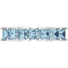 2.03 ct Brilliant Princess Cut Natural Aquamarine 14k White Gold Bridal Engagement Wedding Desginer Eternity Band SZ 6.75