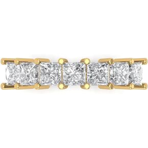 Yellow/Rose/White Solid 14k Gold Eternity Wedding Bridal Engagement Ring Band - Clear Simulated Diamond 1.75Ct Princess Cut
