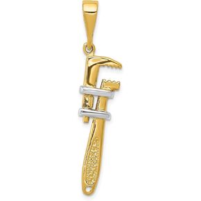 Solid 14K Yellow Gold w/Rhodium 3-D Pipe Wrench Charm - 40mm
