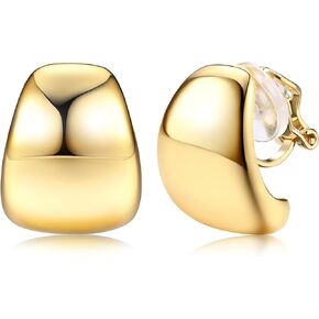 CASSIECA Gold Clip On Earrings 14K Real Gold Plated Chunky Hoop Clip Earrings Trendy Twisted Geometric Clip on Hoop Earrings for Women Hypoallergenic Non Pierced Earrings