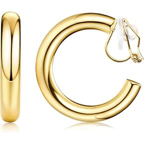 CASSIECA Gold Clip On Earrings 14K Real Gold Plated Chunky Hoop Clip Earrings Trendy Twisted Geometric Clip on Hoop Earrings for Women Hypoallergenic Non Pierced Earrings
