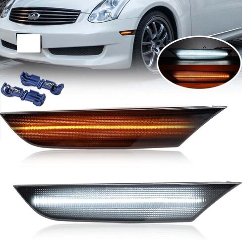 G35 Side Marker Lights for 2003 2004 2005 2006 2007 Infiniti G35 Base/X/Sport/Journey Black Smoked Lens Amber/White Switchback LED Front Bumper Turn Signal Sidemarker Lamps OEM#26180AM800 26185AM800 in Saudi Arabia