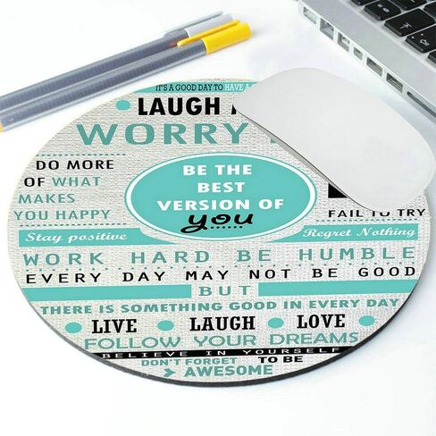 Motivational Quote Mousepad, Inspirational Quotes Mouse Pad Custom Design, Laugh More Worry Less Don't Forget to Be Awesome, 7.87 X 7.87 Inch (200mmX200mmX3mm) in Saudi Arabia