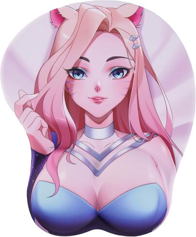 منصات ماوس Ahri 3D Girl Anime مع مسند للمعصم، لوحات ماوس للألعاب Oppai ثنائية الاتجاه (MP-Ahri) in Kuwait