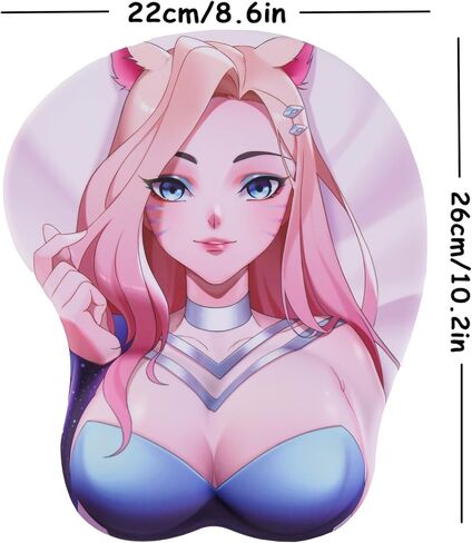 منصات ماوس Ahri 3D Girl Anime مع مسند للمعصم، لوحات ماوس للألعاب Oppai ثنائية الاتجاه (MP-Ahri) in Kuwait