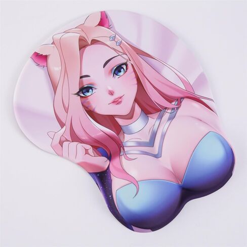منصات ماوس Ahri 3D Girl Anime مع مسند للمعصم، لوحات ماوس للألعاب Oppai ثنائية الاتجاه (MP-Ahri) in Kuwait