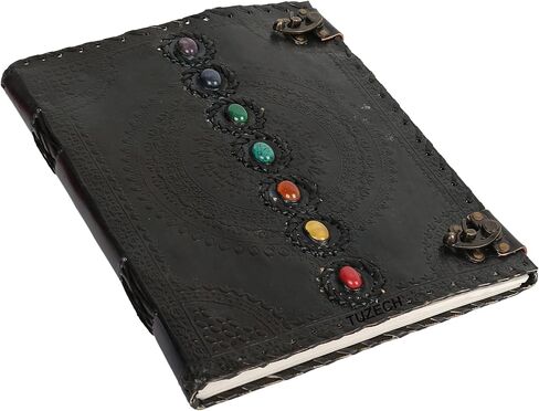 TUZECH Seven Chakra Medieval Stone Embossed Handmade Jumbo Leather Journal Book of Shadows Notebook Office Diary College Poetry Sketch With Leather Bound (Pink, 13 Inches) in Kuwait