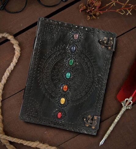 TUZECH Seven Chakra Medieval Stone Embossed Handmade Jumbo Leather Journal Book of Shadows Notebook Office Diary College Poetry Sketch With Leather Bound (Pink, 13 Inches) in Kuwait