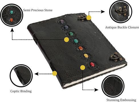 TUZECH Seven Chakra Medieval Stone Embossed Handmade Jumbo Leather Journal Book of Shadows Notebook Office Diary College Poetry Sketch With Leather Bound (Pink, 13 Inches) in Kuwait