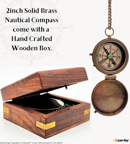 بوصلة بحرية عتيقة قابلة للنقش من النحاس الصلب بوصلة بحرية عتيقة مع صندوق خشبي in Kuwait