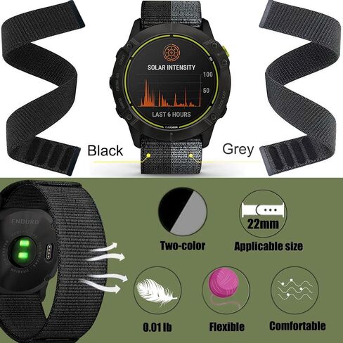 متوافق تمامًا مع سوار ساعة Garmin، سوار ساعة من النايلون المنسوج 22 مم لـ Fenix ​​7 / Fenix ​​6/6 Pro/Fenix ​​5/5 Plus/Forerunner 935/945/Instinct، إصدار Sapphire، Quatix 6/5، Approach S62/S60 الساعات الذكية in Saudi Arabia