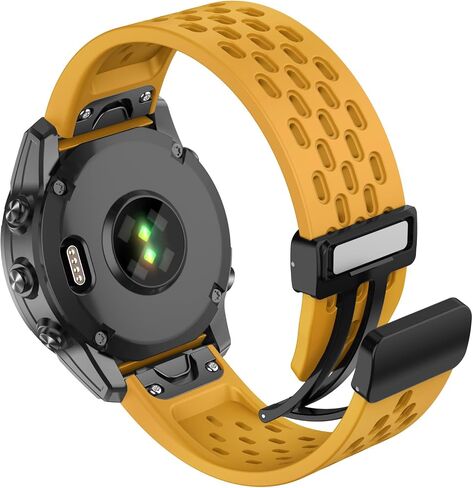 ISABAKE Air-holes Silicone Watch Band for Garmin Fenix 7/Fenix 6 /Fenix 6 Pro/Fenix 5/Fenix 5 Plus, Quick Fit 22MM Soft Sport Wristband Strap with Fold-over Magnetic Closure for Forerunner 955/945/Instinct 2 in Kuwait