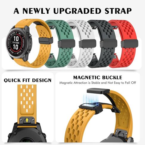 ISABAKE Air-holes Silicone Watch Band for Garmin Fenix 7/Fenix 6 /Fenix 6 Pro/Fenix 5/Fenix 5 Plus, Quick Fit 22MM Soft Sport Wristband Strap with Fold-over Magnetic Closure for Forerunner 955/945/Instinct 2 in Kuwait