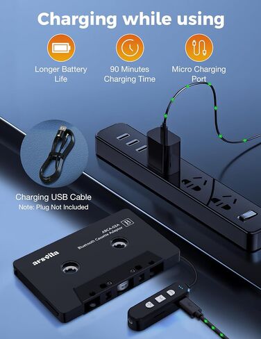 Arsvita Car Audio Bluetooth Cassette Receiver, Bluetooth 5.0 Cassette to Aux Adapter for car, Tape Audio Adapter, Support Micro SD Card, Hands-Free Call, Black in Saudi Arabia