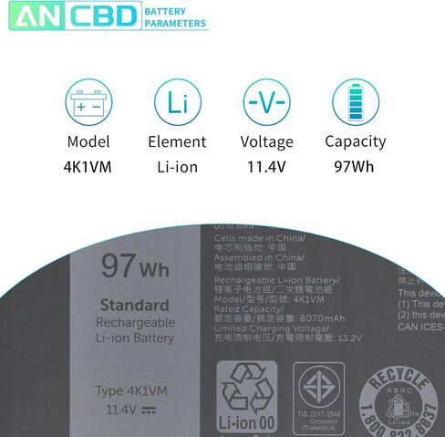 4K1VM استبدال بطارية الكمبيوتر المحمول Dell G7 17 7700 Series Notebook W62W6 0W62W6 9TM7D 09TM7D XYCW0 0XYCW0 V0GMT NCC3D 0NCC3D NYD3W 0NYD3W TJDRR (11.4V/97Wh 6-Cell) in Saudi Arabia