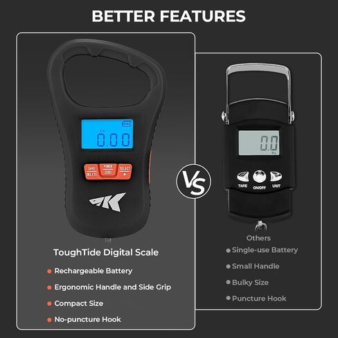 KastKing Fish Scale, ToughTide USB Charging Fishing Scale, 65lb Capacity, Ultra-Thin Digital Fish Scale, LCD Display, Ergonomic Handle, Fish Scales Digital Weight, Fishing Accessories for Men in Saudi Arabia