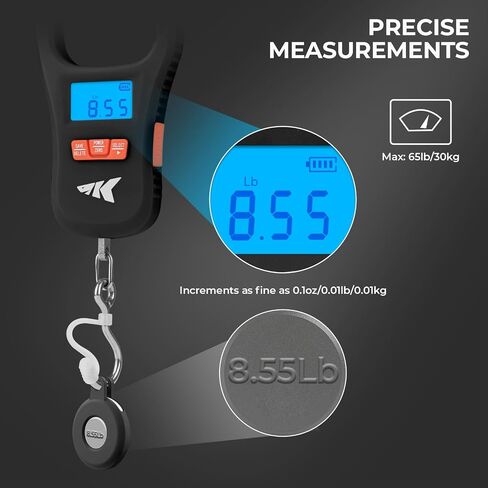KastKing Fish Scale, ToughTide USB Charging Fishing Scale, 65lb Capacity, Ultra-Thin Digital Fish Scale, LCD Display, Ergonomic Handle, Fish Scales Digital Weight, Fishing Accessories for Men in Saudi Arabia