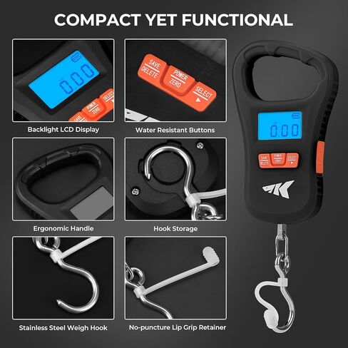 KastKing Fish Scale, ToughTide USB Charging Fishing Scale, 65lb Capacity, Ultra-Thin Digital Fish Scale, LCD Display, Ergonomic Handle, Fish Scales Digital Weight, Fishing Accessories for Men in Saudi Arabia