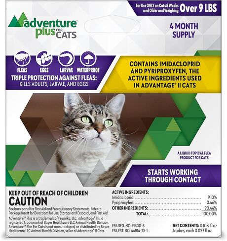 Adventure Plus Triple Flea Protection for Cats – Spot on Flea & Tick Prevention for Cats 9lbs & over – 4 Doses in Saudi Arabia
