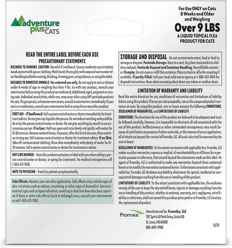Adventure Plus Triple Flea Protection for Cats – Spot on Flea & Tick Prevention for Cats 9lbs & over – 4 Doses in Saudi Arabia